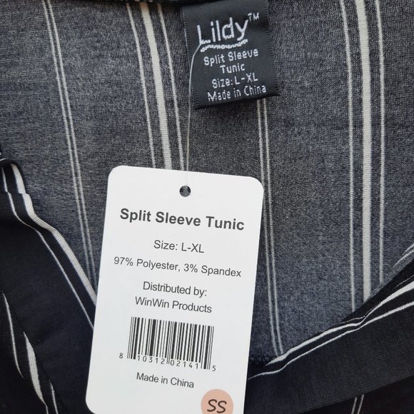 Lildy Black and White striped split sleeve tunic - Picture 2 of 9